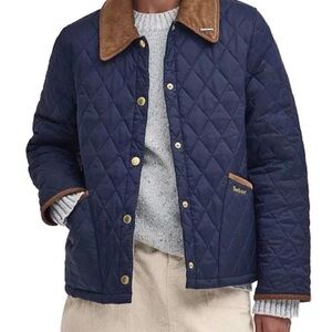 Barbour Navy Quilted Liddesdale Jacket with Brown Accents Size 10 NWT